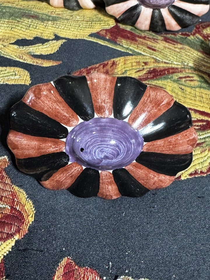 MacKenzie Childs  Ribbed Majolica Cabinet Pulls 1 Knob- Brown, Black And Purple