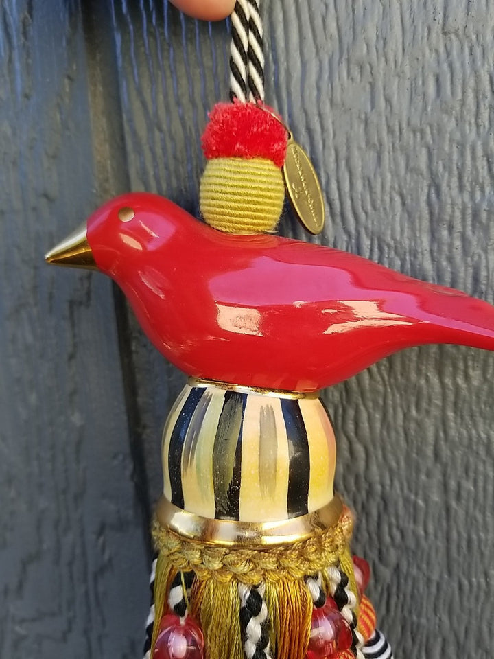 Brand New Mackenzie Childs Ceramic Bird Tassel — Red & Gold