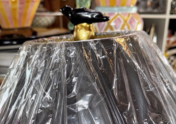 Mackenzie Childs Lamp Courtly Check With Small Bird Finial 27.5” Tall -