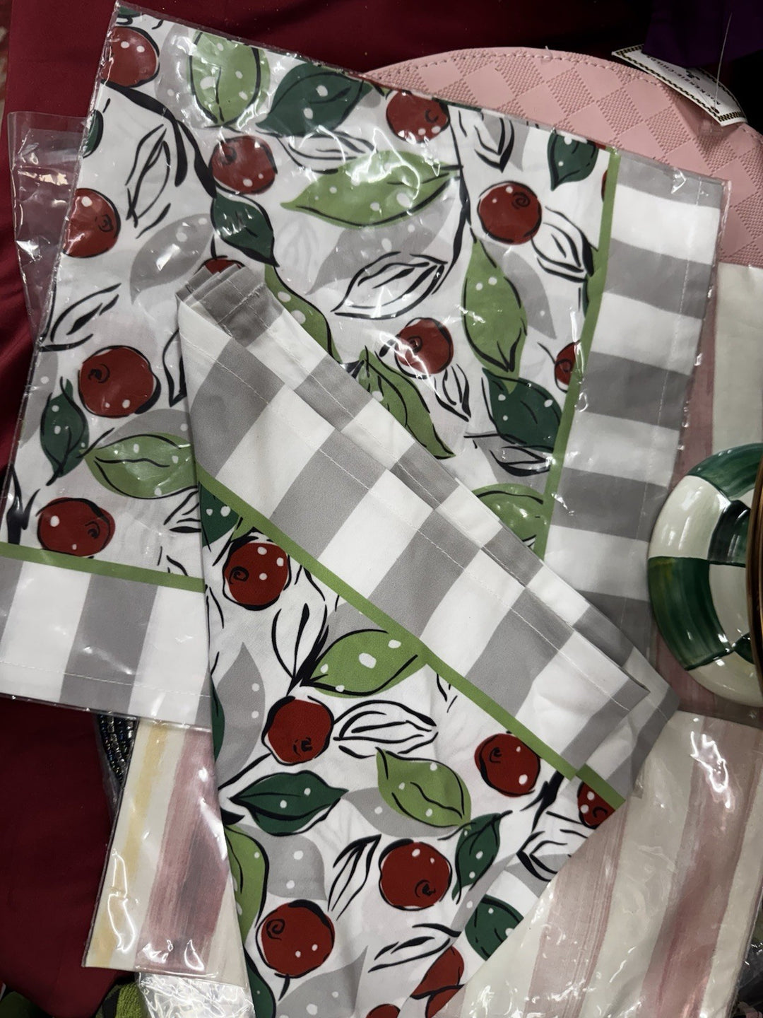 Mackenzie Childs Snow Cherry 100% Cotton Napkin NIP Set Of 2