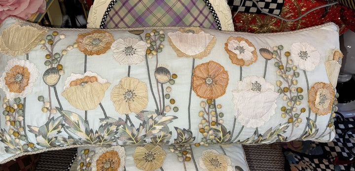 MACKENZIE-CHILDS Parchment Lumbar Linen And Silk  POPPY FIELD PILLOW- Read