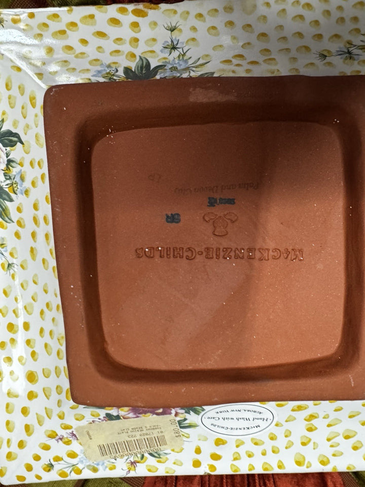 Mackenzie Childs Torquay Rose Palm Green & Devon Clay 9.5” Square Plate Dish