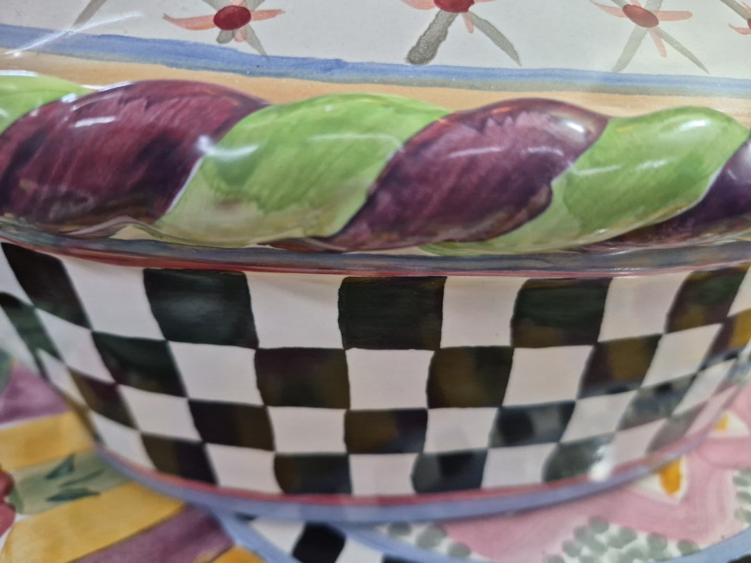 MacKenzie Childs Ceramic Lidded Piccadilly Chicken Casserole Dish- Handmade