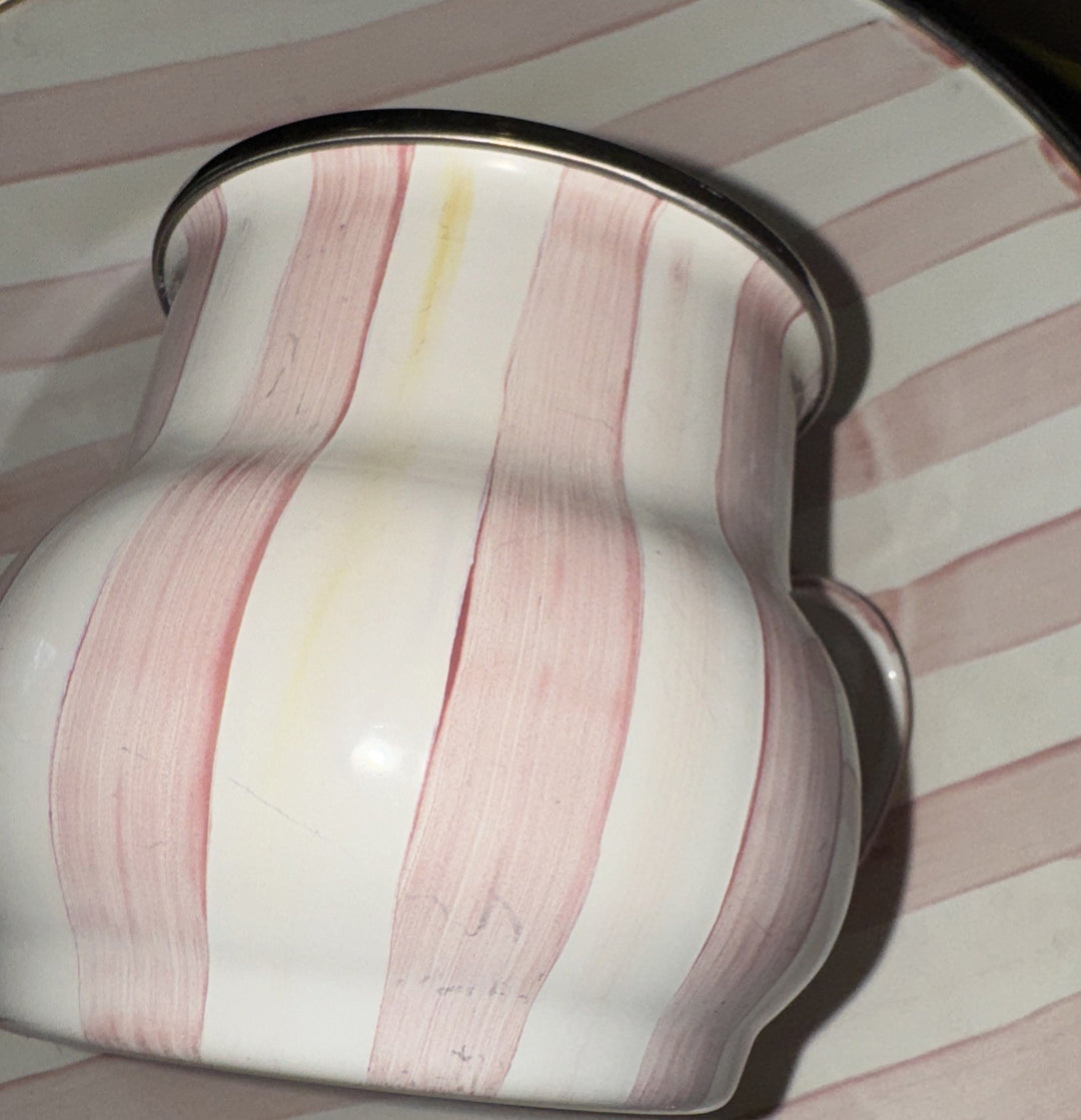 Mackenzie Childs Bathing Hut (Retired) Pink Striped  One Mug- Enamel