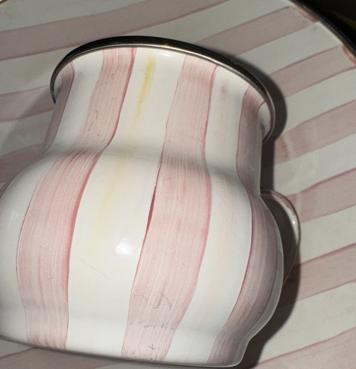 Mackenzie Childs Bathing Hut (Retired) Pink Striped  One Mug- Enamel