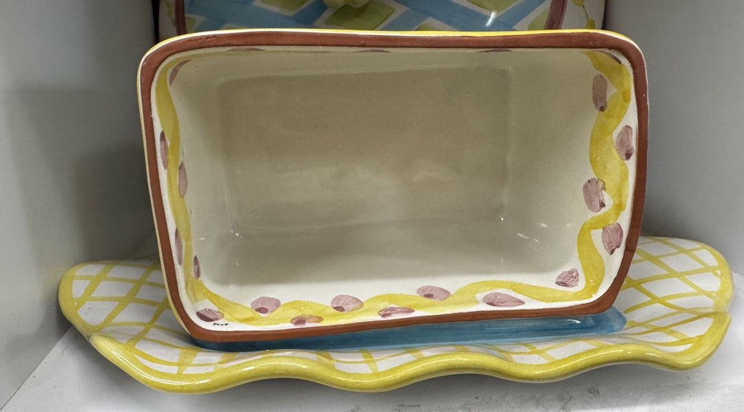 Mackenzie Childs Vintage Ceramic Taylor  KING FERRY Covered Butter Dish 2000