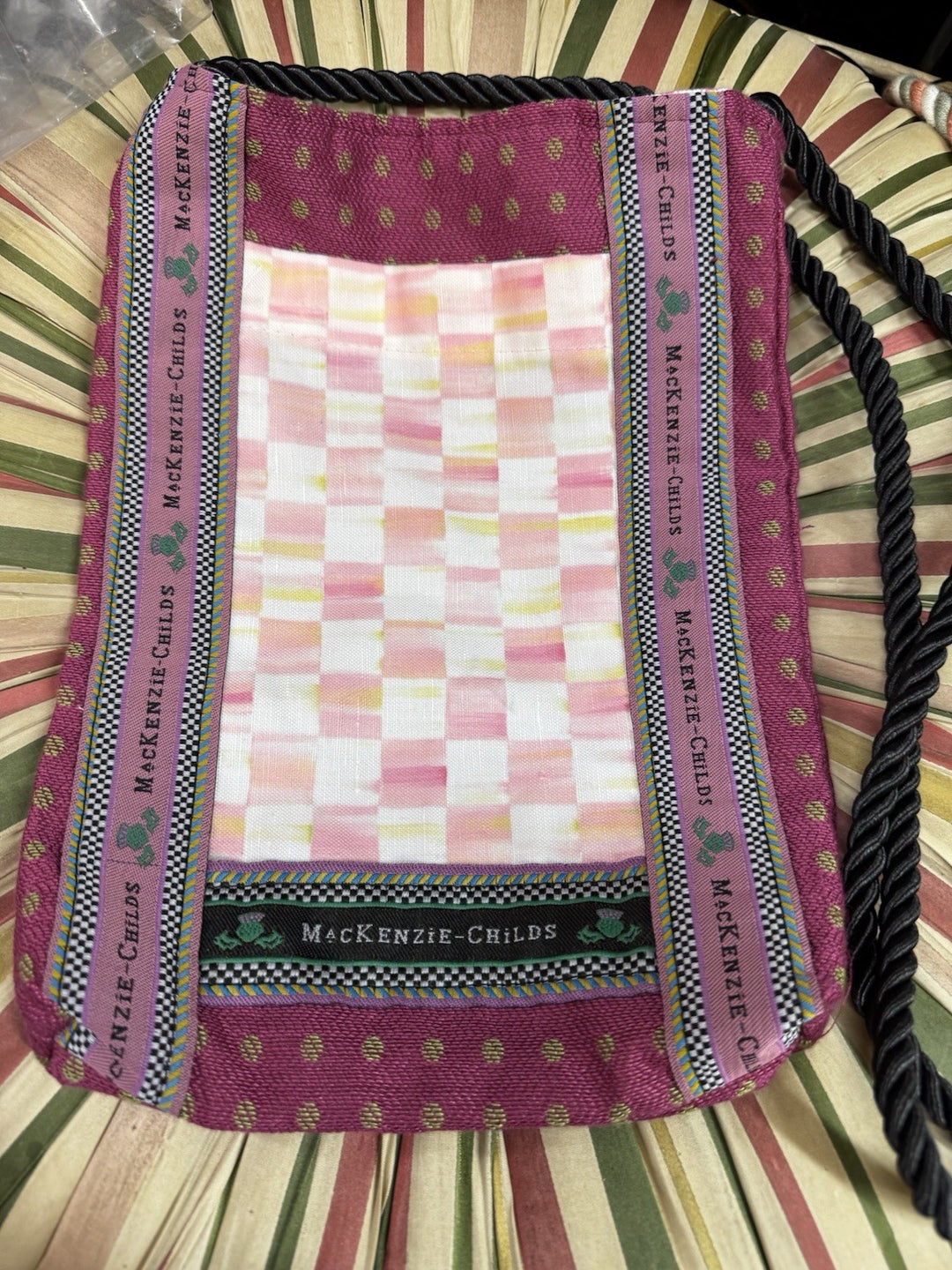 Mackenzie Childs Rosy Check Vintage Bag Crossbody Purse NWT Rare