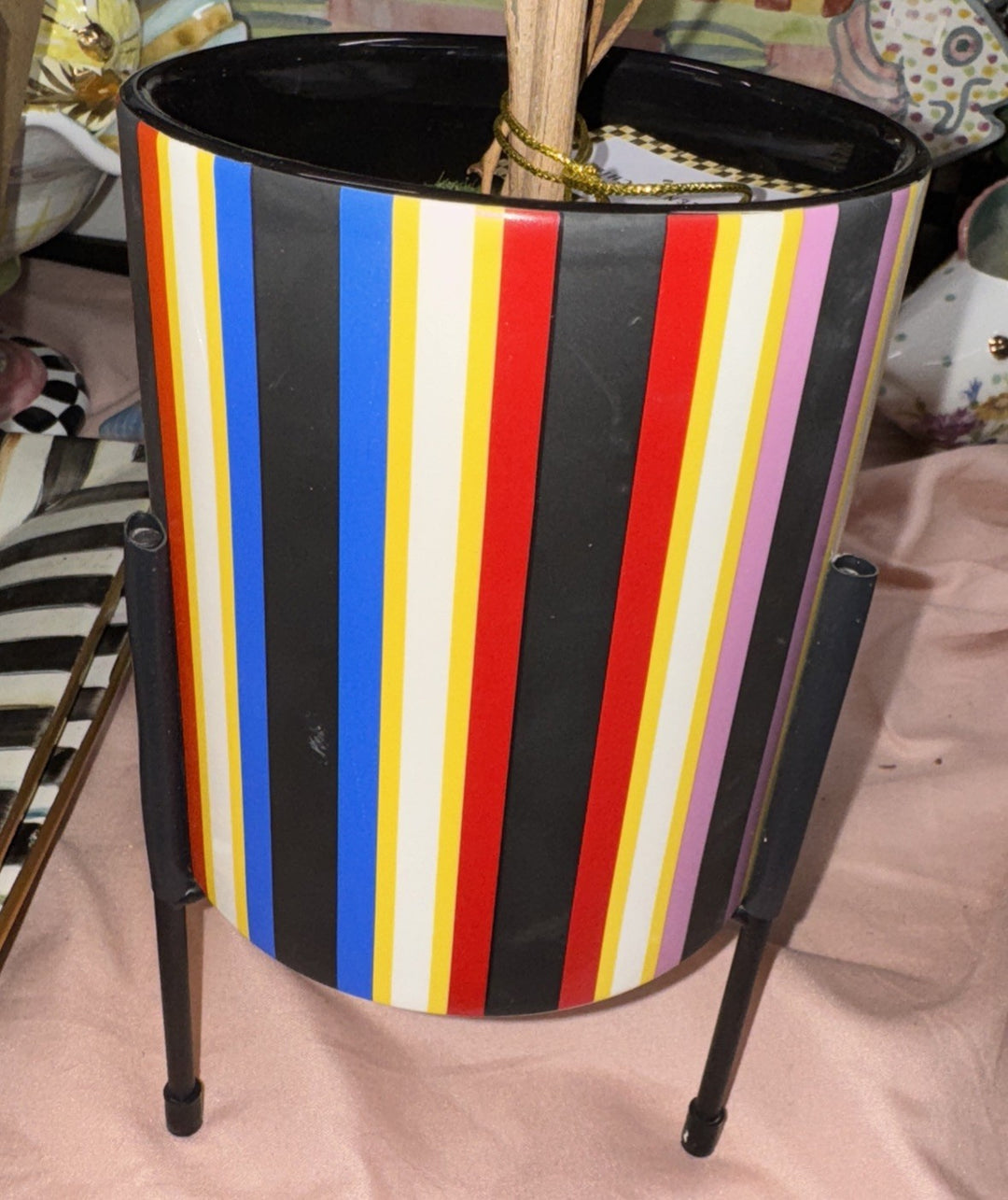 Mackenzie Childs Avante Garden stripe Tabletop Planter -new -retired