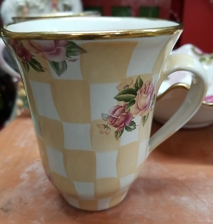 MacKenzie-Childs Honeymoon Orange Marmalade MUG (Orange Check/Pink Roses)  1995