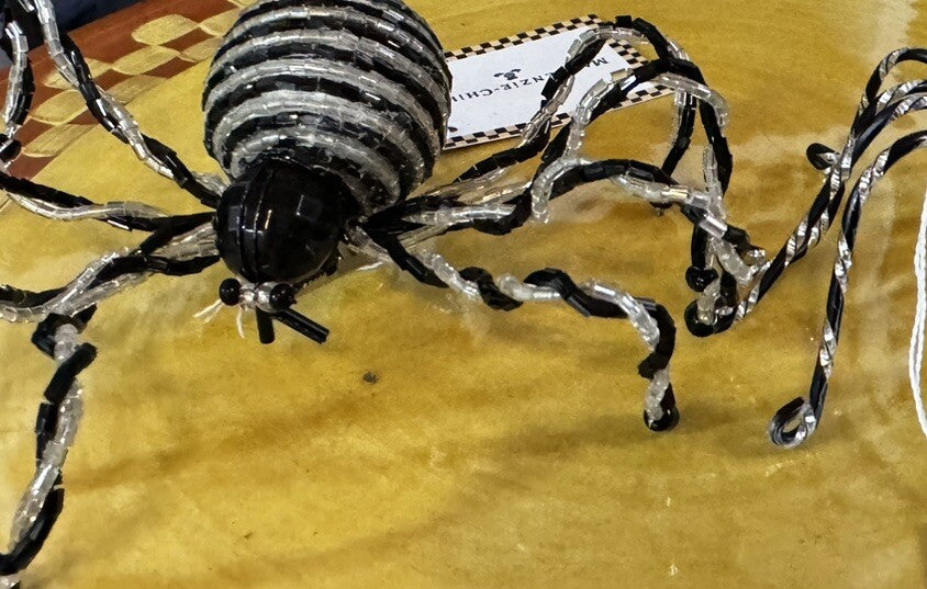 Mackenzie Childs  - Black And White  Striped Beaded Spider Clip- New Set Of 2