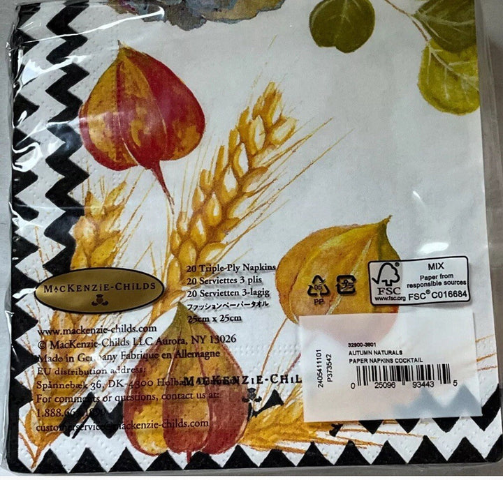 Mackenzie Childs Autumn Naturals Pumpkin  Paper Cocktail Napkins 20 pack, NEW