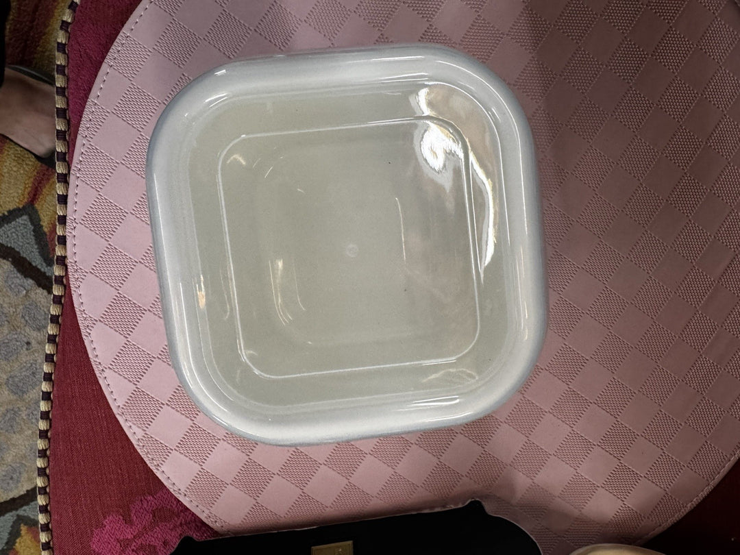 MacKenzie Childs Courtly Check Medium Square  Enamel Storage Container With Lid