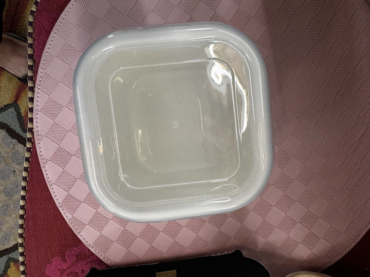 MacKenzie Childs Courtly Check Medium Square  Enamel Storage Container With Lid
