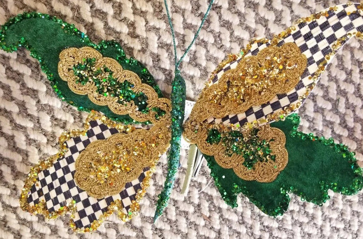 Mackenzie Childs Christmas Magic Butterfly Clips Green And Courtly Check