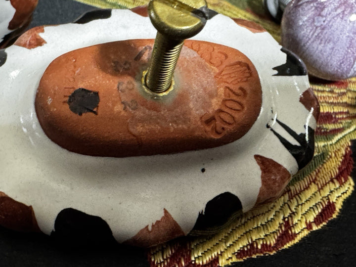 MacKenzie Childs  Ribbed Majolica Cabinet Pulls 1 Knob- Brown, Black And Purple