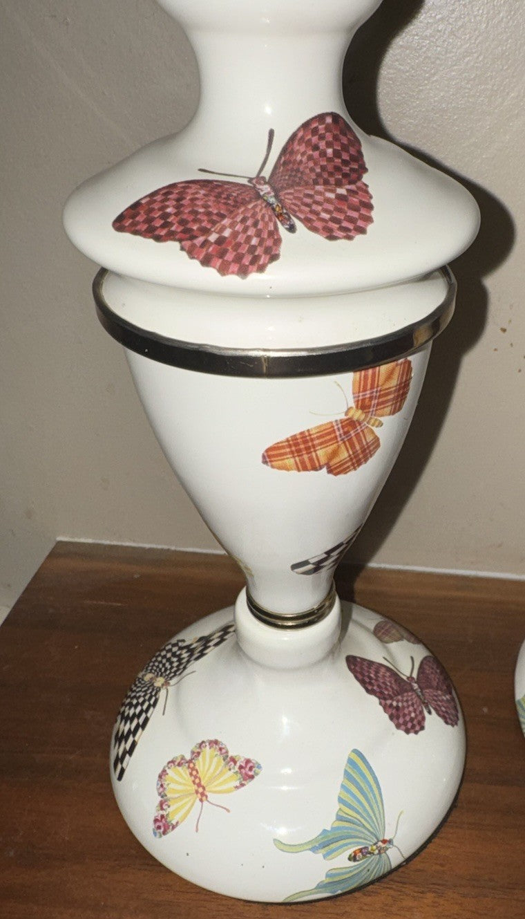 Mackenzie Childs Butterfly Garden  Medium Enameled Candlestick 11” Retired