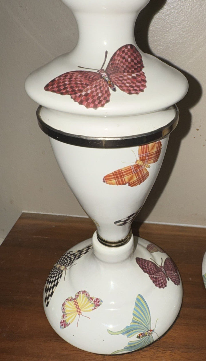 Mackenzie Childs Butterfly Garden  Medium Enameled Candlestick 11” Retired