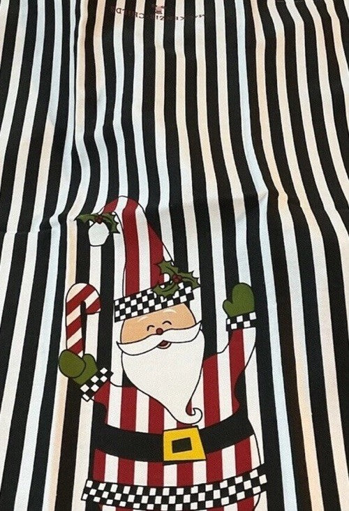 MacKenzie Childs One JOLLY SANTA Black stripes DISH Or Tea TOWEL NEW