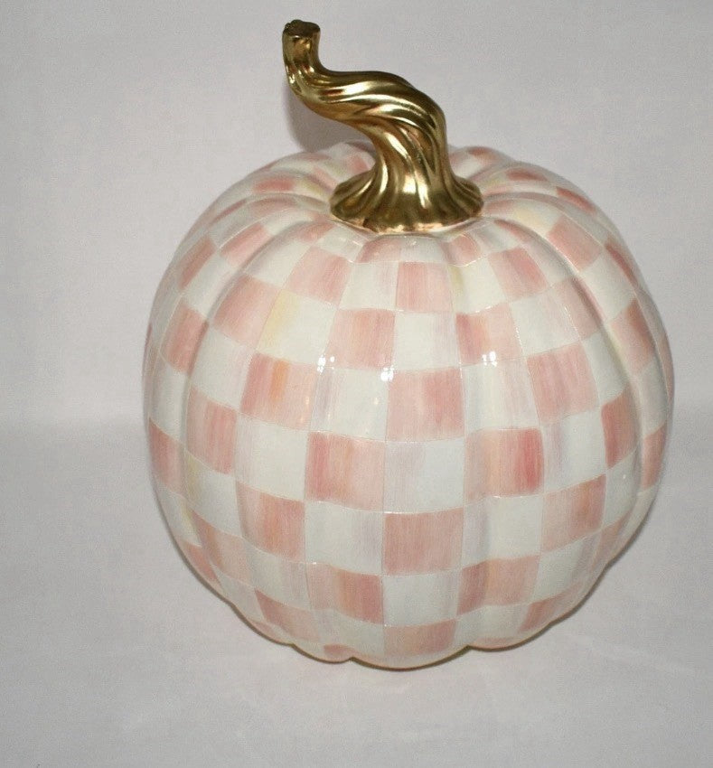 MacKenzie Childs LARGE Harvest Check Pumpkin in Rosy Check-new