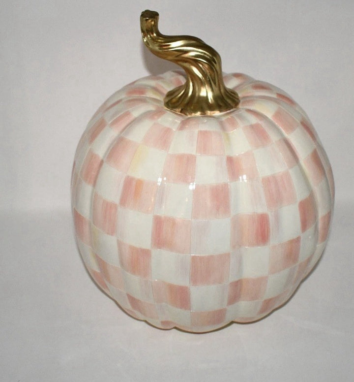 MacKenzie Childs LARGE Harvest Check Pumpkin in Rosy Check-new