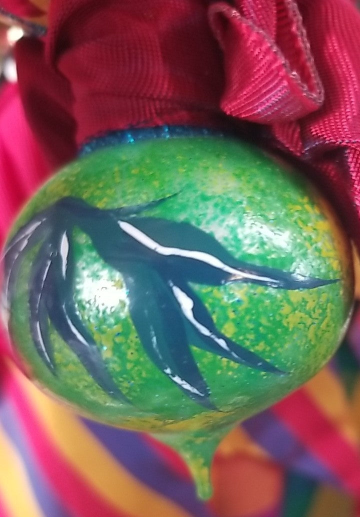 MacKenzie Childs Frank And Mustard  Argyle Double Drop Glass Ornament