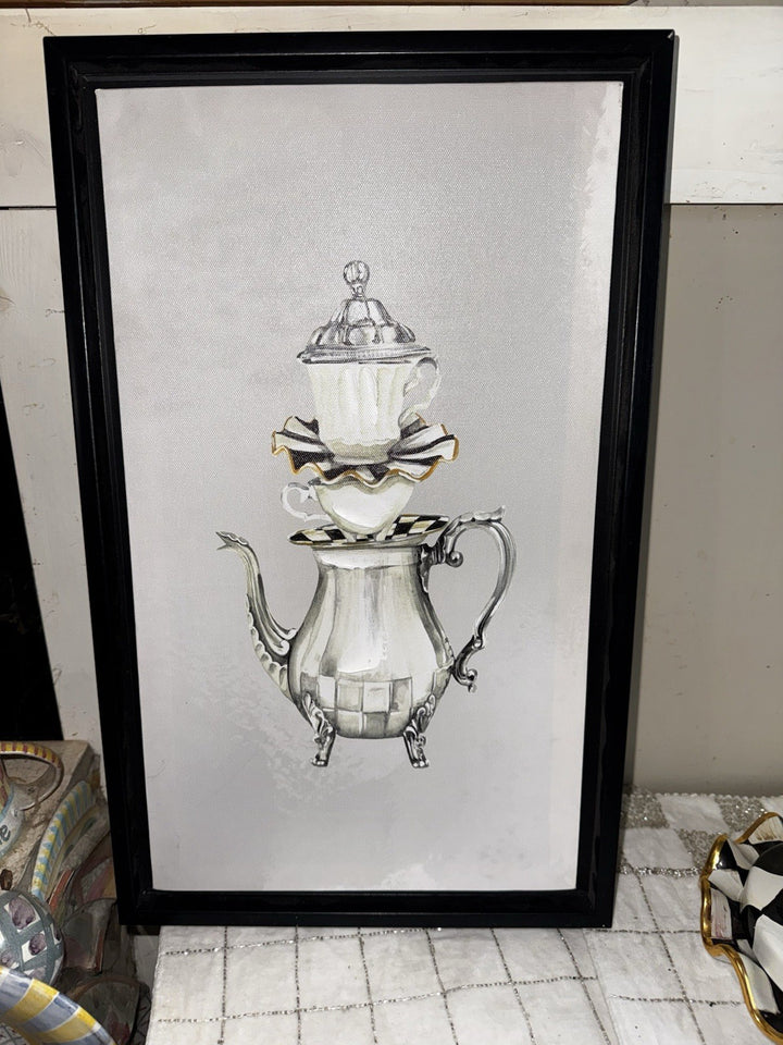 Mackenzie Childs 17.5" Tall Tea Pot Giclee on Canvas- 10.8” Wide Retired Courtly
