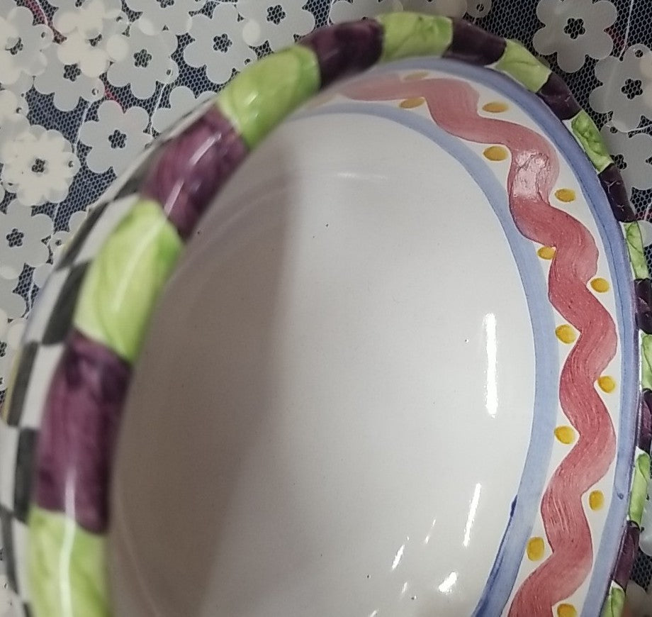 Mackenzie Childs Piccadilly 5.5” Ceramic Dip Bowl With Courtly Check