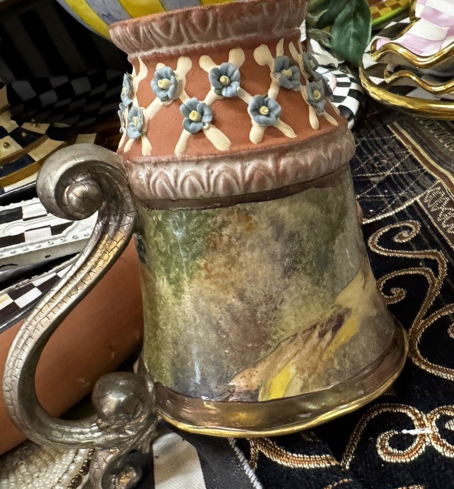 MacKenzie Childs Evervolving  Cocoa Mug 2001 - Cheltenham -  Gold And Silver
