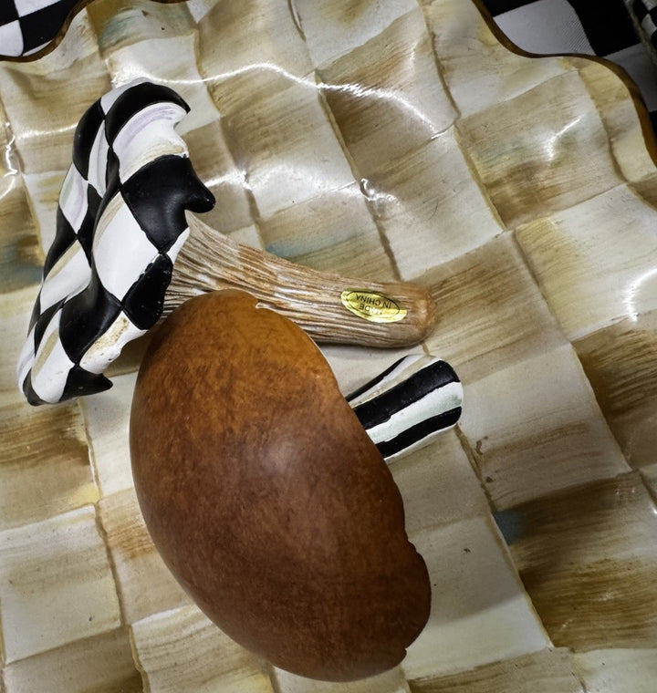 Mackenzie Childs Courtly Check Walk In The Woods Mushrooms Set Of 2