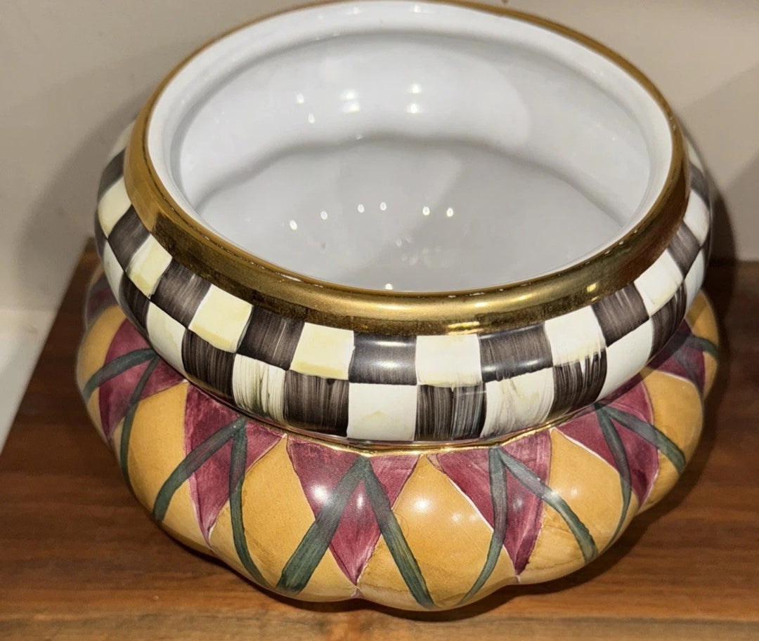 Mackenzie Childs Argyle Groovy Canister, 9" Tall, Ceramic Made In Aurora