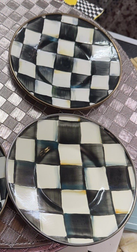 MACKENZIE-CHILDS Enamel Saucer 6” Courtly Check Set Of 2