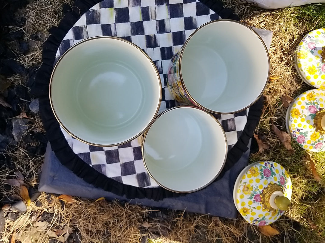 MacKenzie Childs Buttercup Canisters Set of 3, Retired Pattern, Lidded. S M L