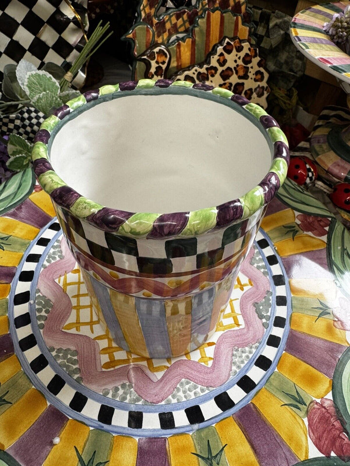 MACKENZIE CHILDS PICCADILLY CERAMIC UTENSIL HOLDER  RETIRED- Hand Painted