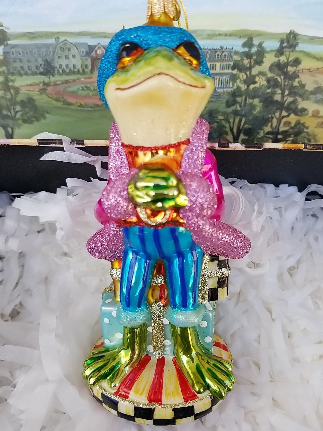 MacKenzie Childs Granny Kitsch FROG Christmas Ornament- New In Box
