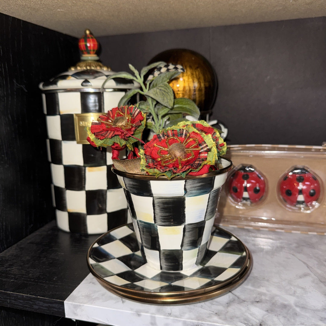 MacKenzie-Childs Courtly Check Ceramic Flower Pot Planter 5" Hand Painted Decor