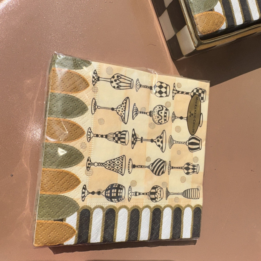 Mackenzie Childs Golden Hour Glasses Paper Cocktail Napkins 1 Pack  20 pack, NEW