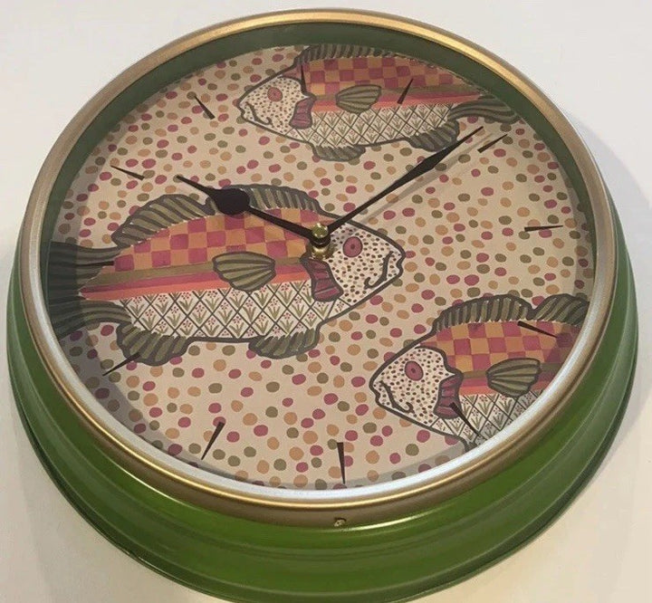 Mackenzie Childs Galvanized Metal Freckled Fish Wall  Clock OPEN BOX