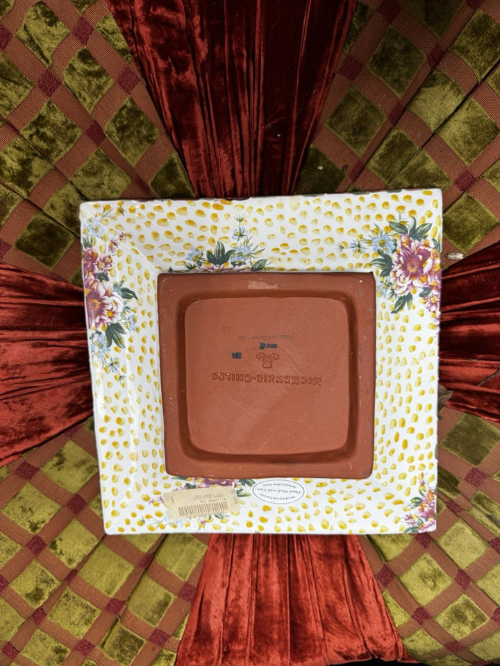 Mackenzie Childs Torquay Rose Palm Green & Devon Clay 9.5” Square Plate Dish