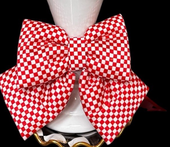New Mackenzie Childs Small Red Check 4”x8” Material Bow One  For Valentine’s Day