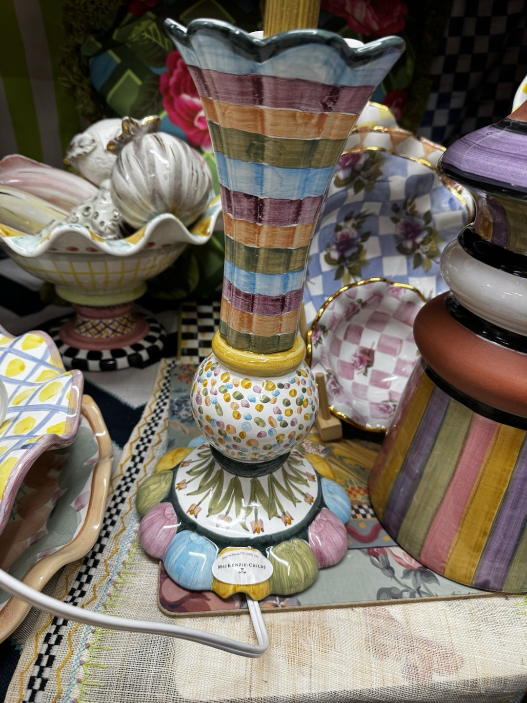 Mackenzie Childs Lamp Confetti Vase Ceramic 27” Tall - Made In Aurora