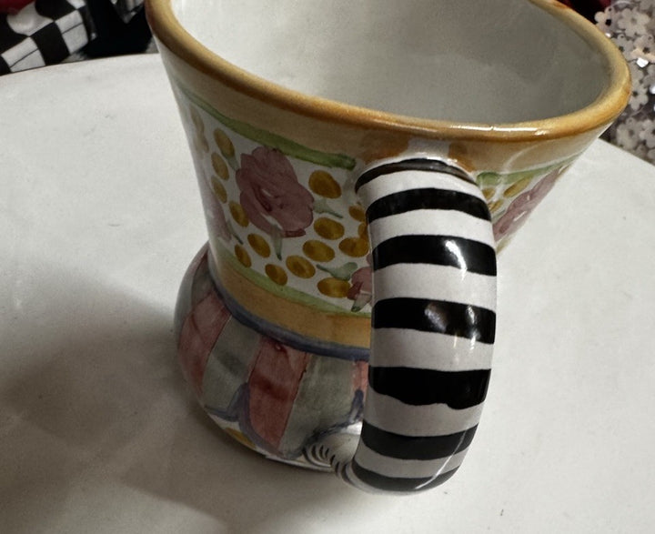 NEW Mackenzie Childs Cabbage Rose TAYLOR MUG Hand-Painted Majolica