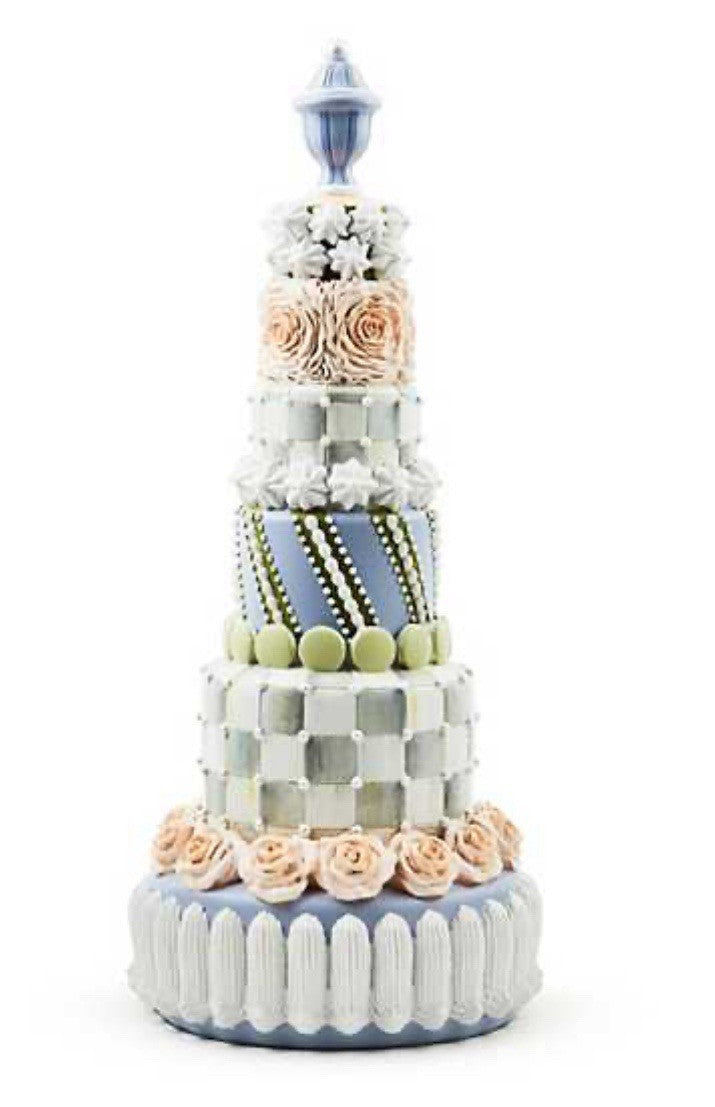 Mackenzie Childs 16.5" Tall Cameo Blue & Green Tiered Cake Courtly Check New