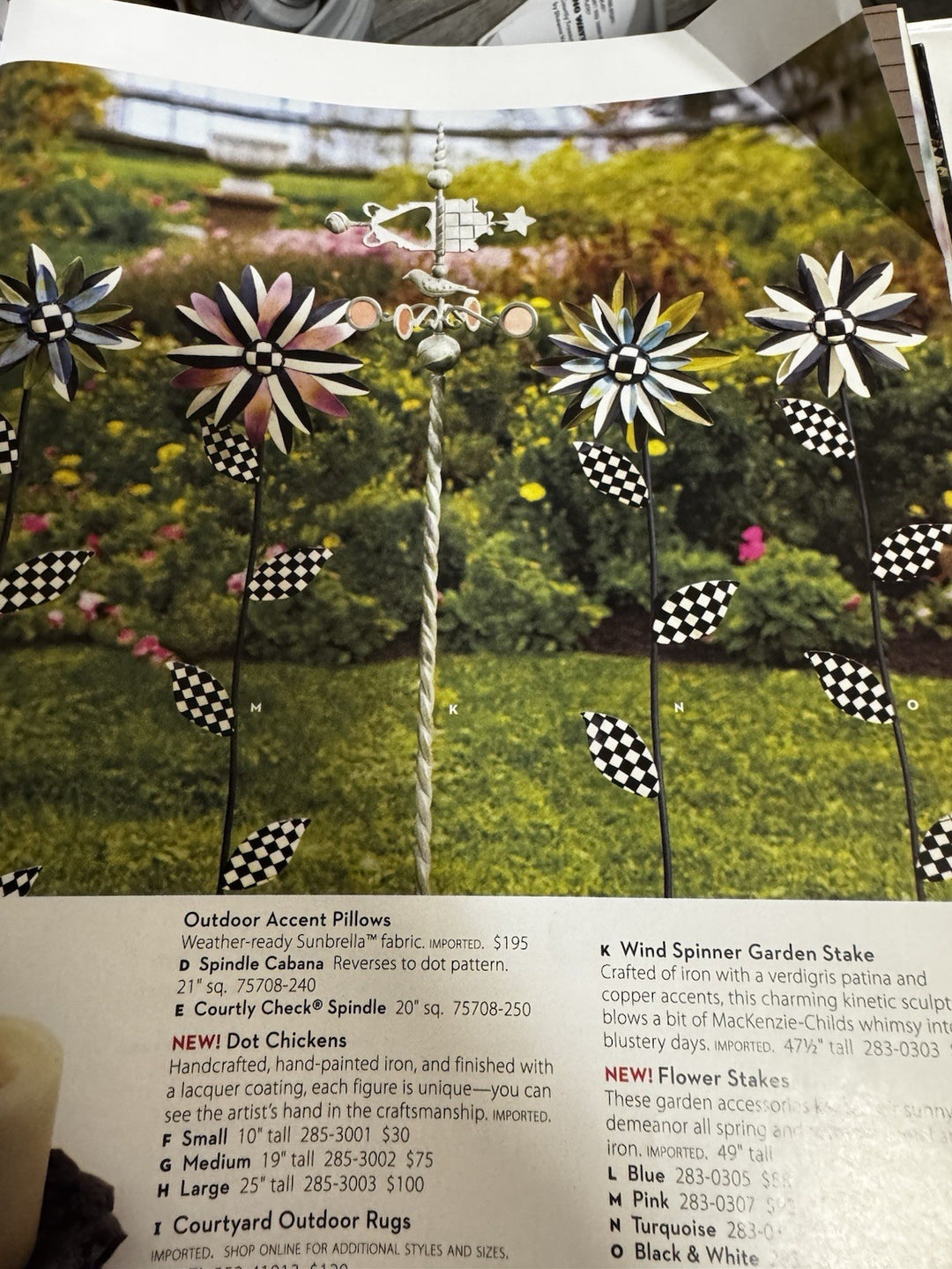 MACKENZIE CHILDS Stake Garden  47” Black And White Decor- HTF Courtly Check