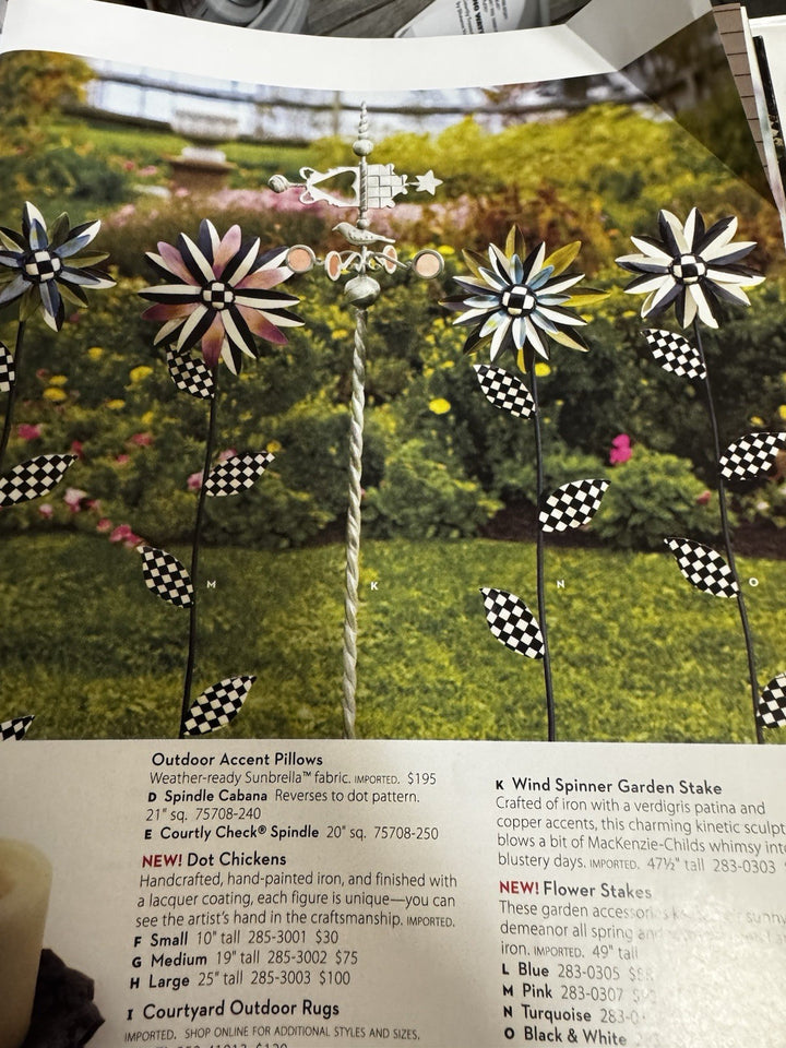 MACKENZIE CHILDS Stake Garden  47” Black And White Decor- HTF Courtly Check