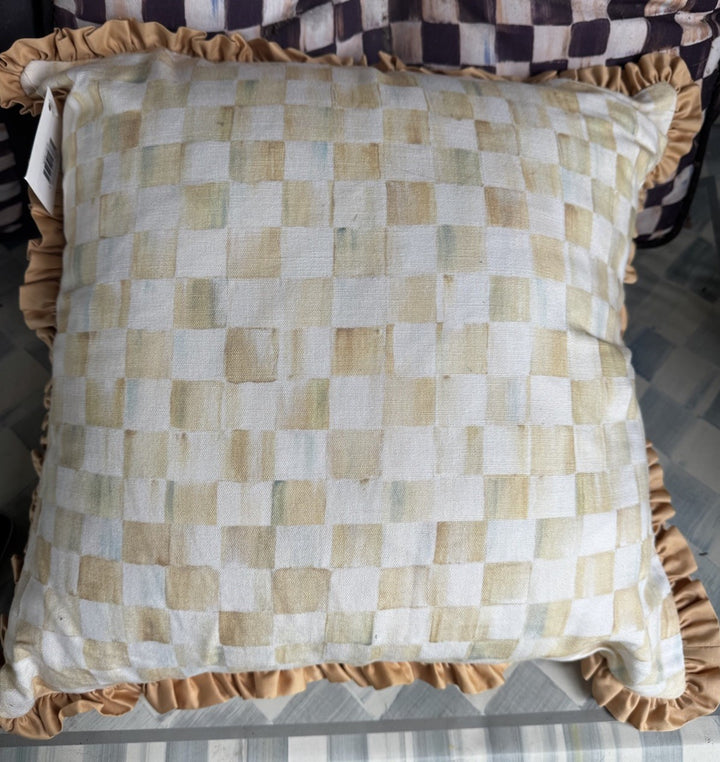 Mackenzie Childs Parchment Check & Parchment Stripe Down Pillow- Retired