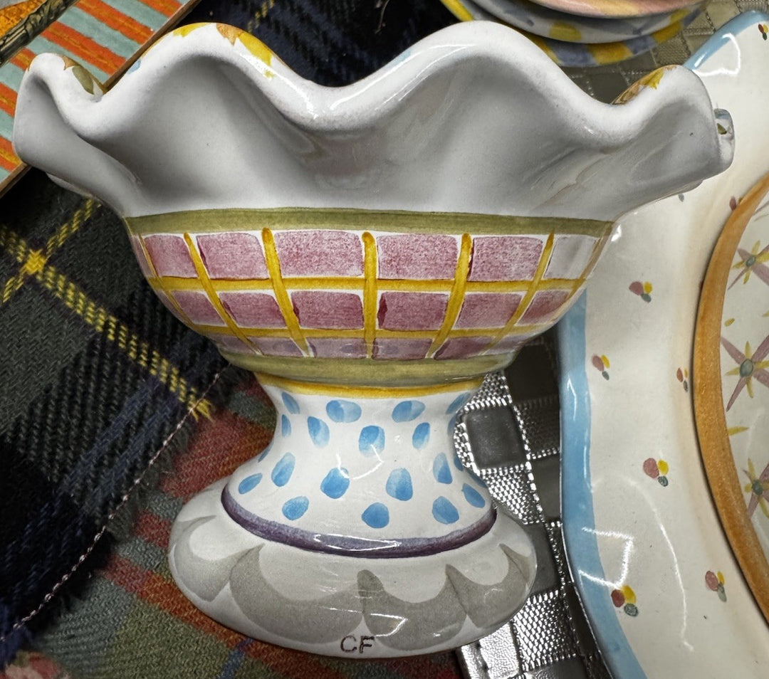 Mackenzie Childs Fluted Pedestal  Mini Taylor Fran Compote 4" Tall Retire