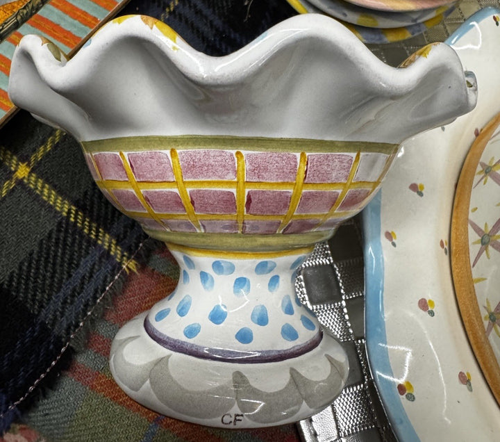 Mackenzie Childs Fluted Pedestal  Mini Taylor Fran Compote 4" Tall Retire