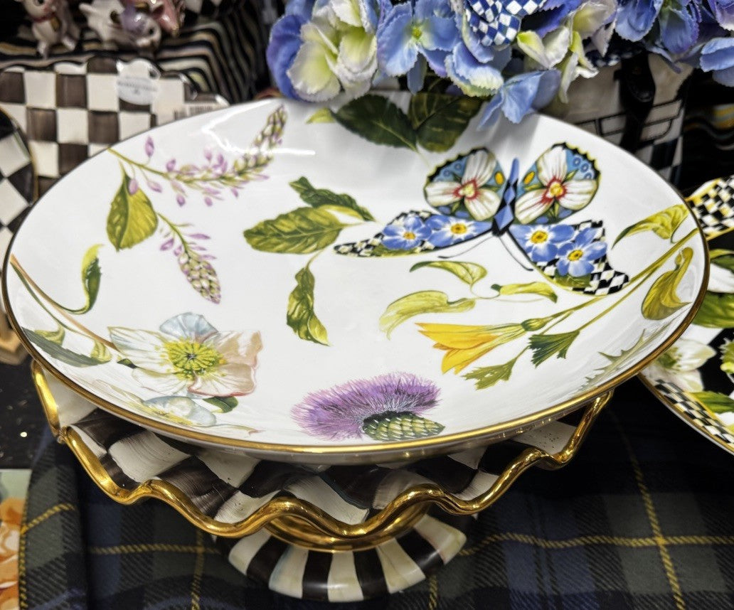 Thistle & Bee by MacKenzie-Childs porcelain Butterfly Serving Bowl 12.75"- New