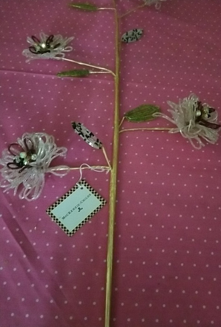 Mackenzie childs Pink/burgundy Beaded Flower Stem flowers On Stem 29"