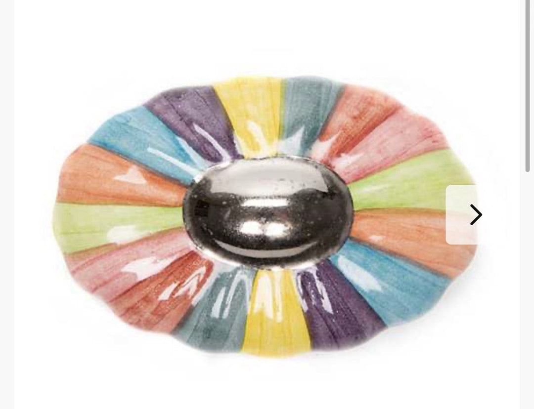 MacKenzie Childs One Pottery Knob Ribbed Majolica Cabinet Rainbow-